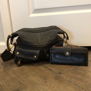 Fossil black leather crossbody purse and wallet